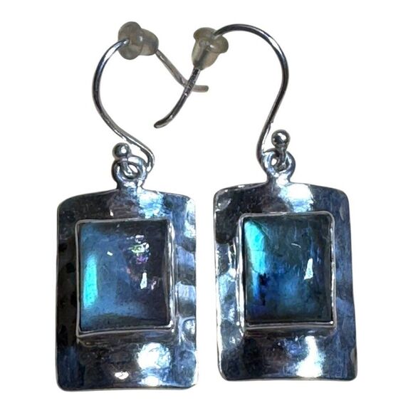 RH Macy & Co Fine Jewelry Labradorite Sterling Silver Rectangle Earrings Hook - Picture 1 of 8